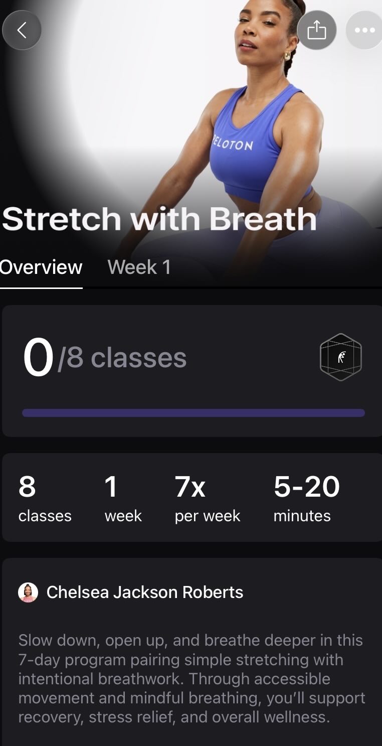 Stretch with Breath Program review lead image of Chelsea Jackson Roberts guiding a stretch and breathwork class