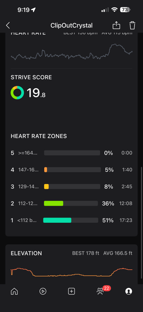 Peloton app for Apple Watch showing metrics from walk on watch