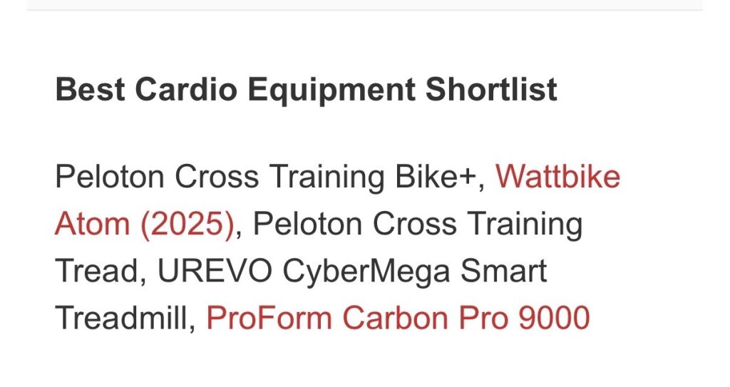 Short list Peloton Cross Training Bike+ best cardio equipment