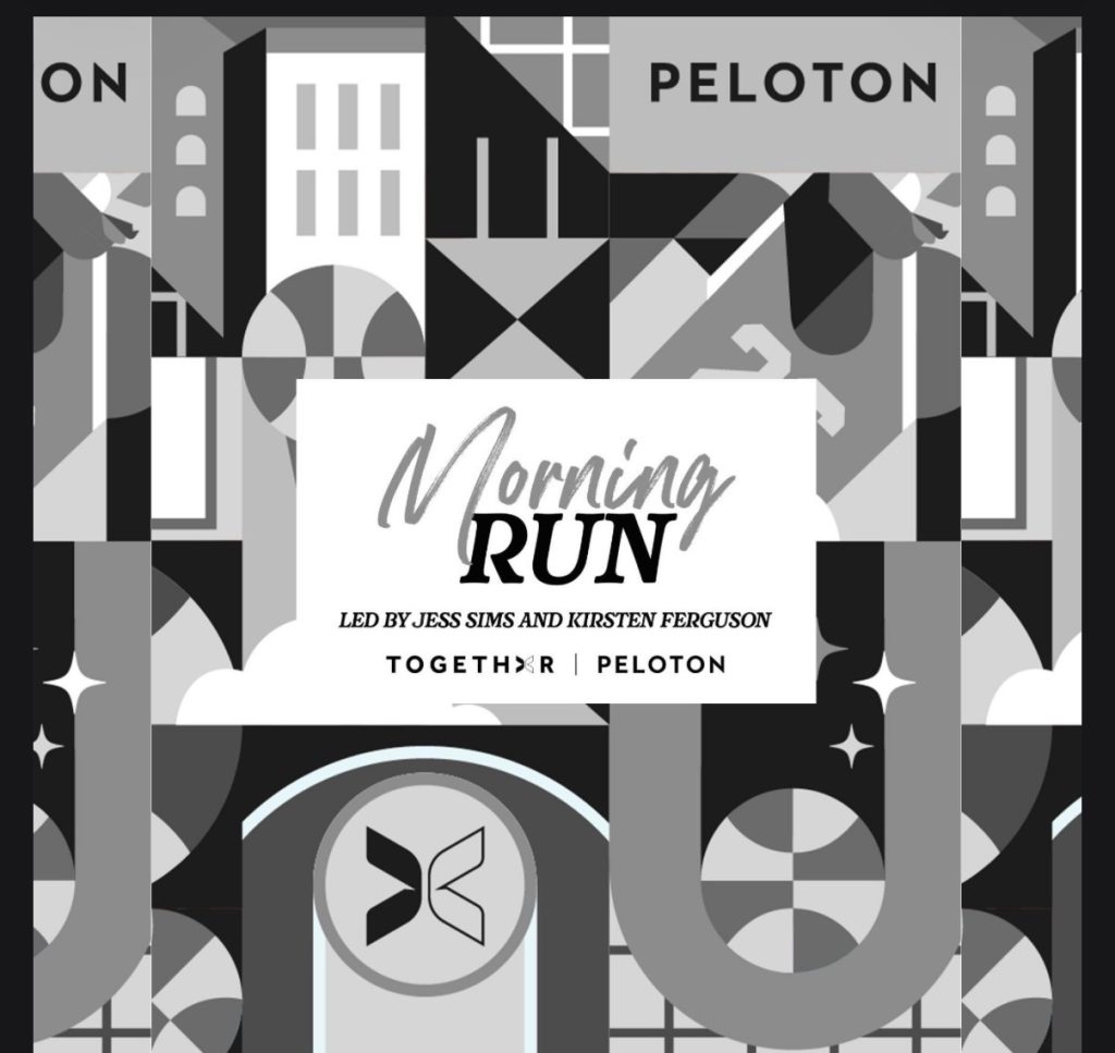TOGETHXR House run flyer featuring Peloton instructors Jess Sims and Kirsten Ferguson