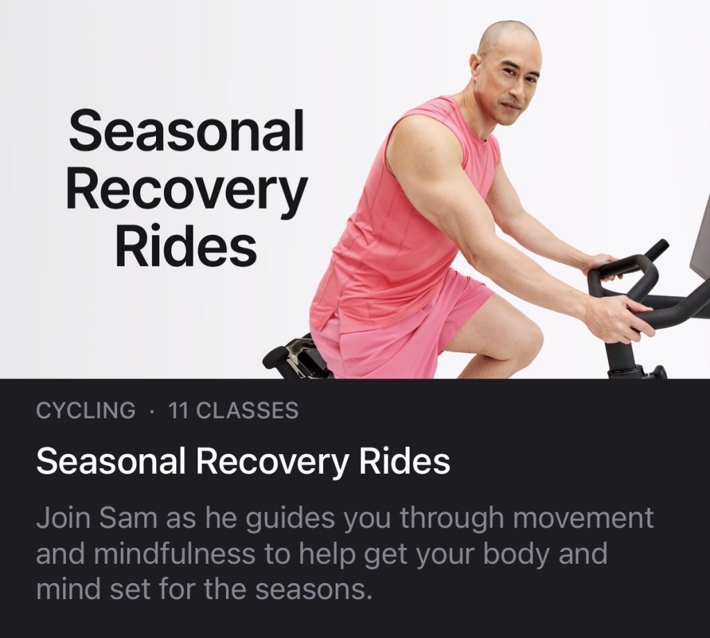 Peloton Seasonal Recovery Rides collection cover with instructor Sam on the Bike