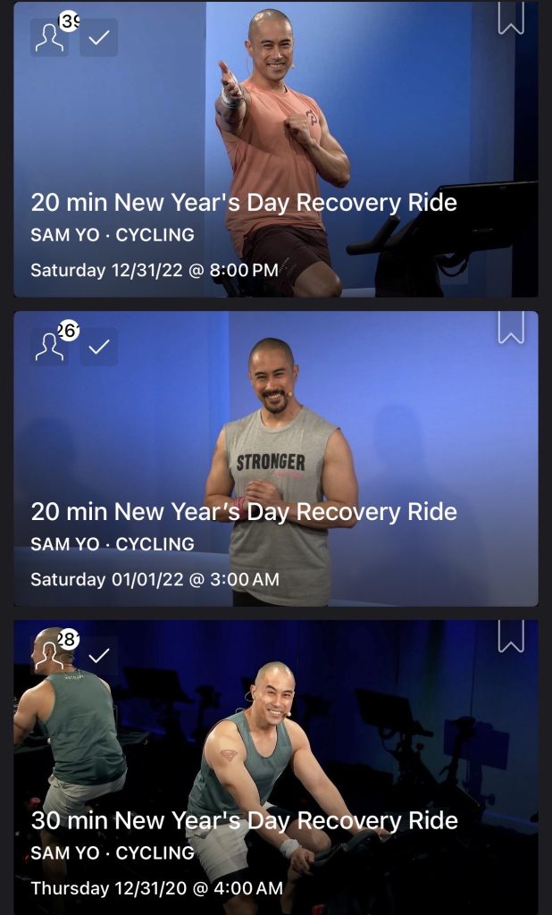 Peloton Seasonal Recovery Rides collection tile showing 11 classes in Cycling