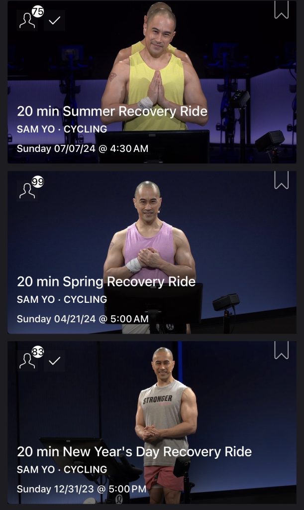 Peloton Seasonal Recovery Rides collection tile showing 11 classes in Cycling