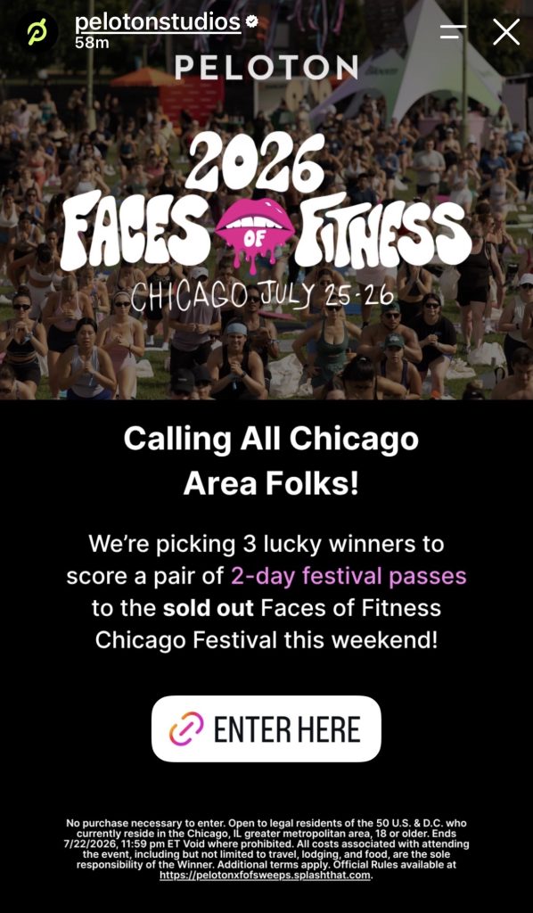 Faces of Fitness Chicago giveaway announcement graphic for the sold-out 2026 festival
