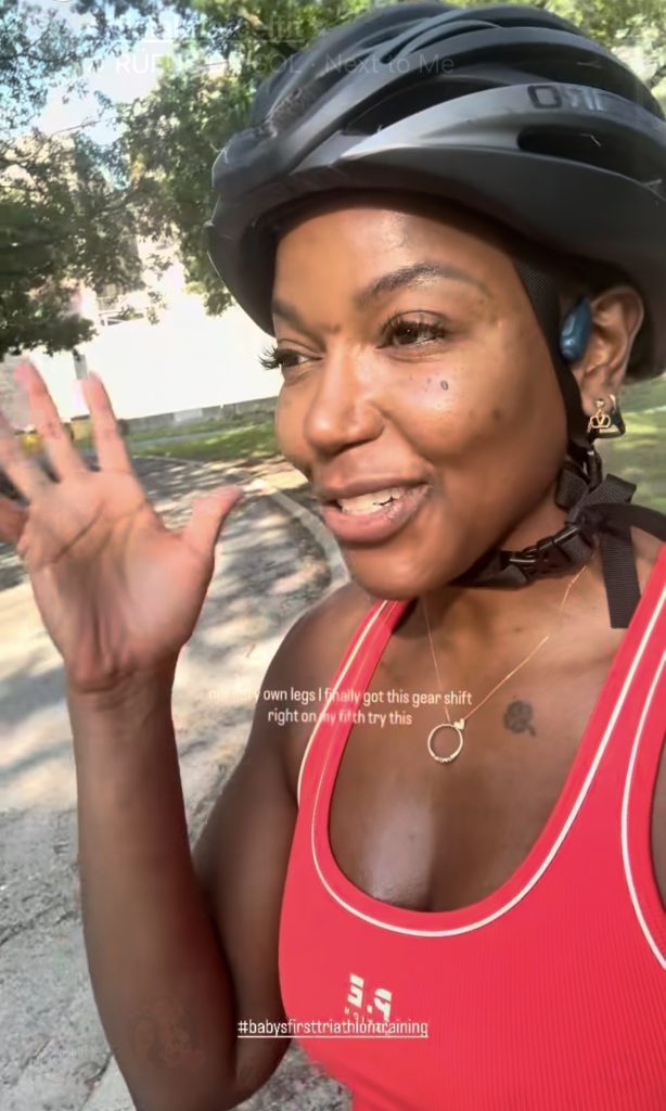 Marcel Dinkins triathlon training update filmed mid-ride in the park