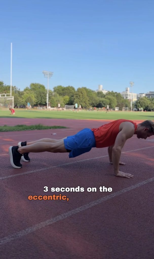 Andy Speer 3-2-1 tempo push-up eccentric hold demonstration