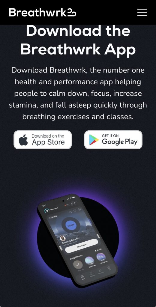 Breathwrk app download page for Peloton members