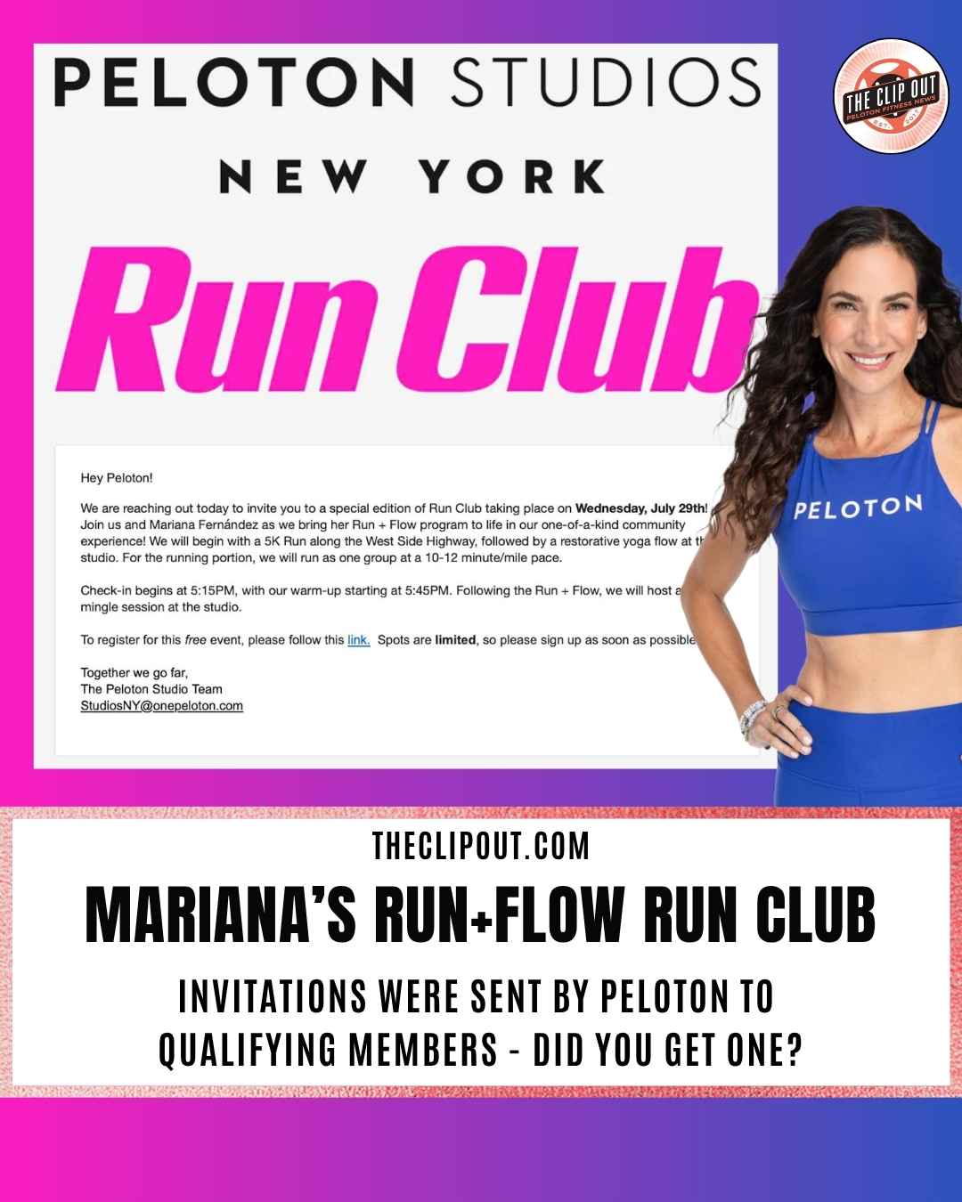 Mariana Fernandez Run Club invitation email