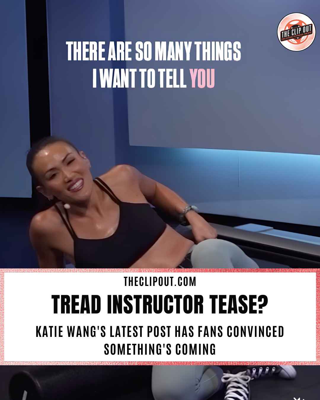 Peloton Tread instructor candidate Katie Wang teasing a training announcement on Instagram