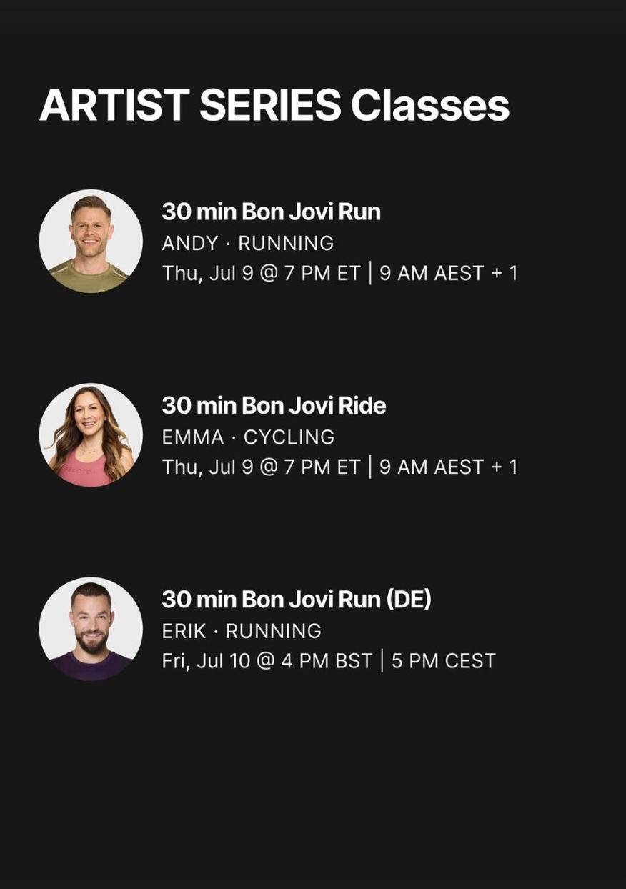 Bon Jovi Artist Series class schedule