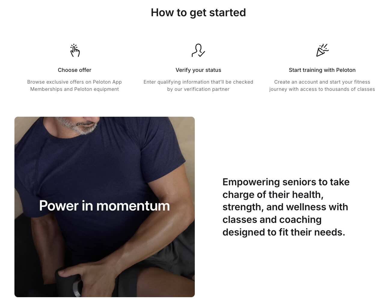 Peloton senior discount website clip