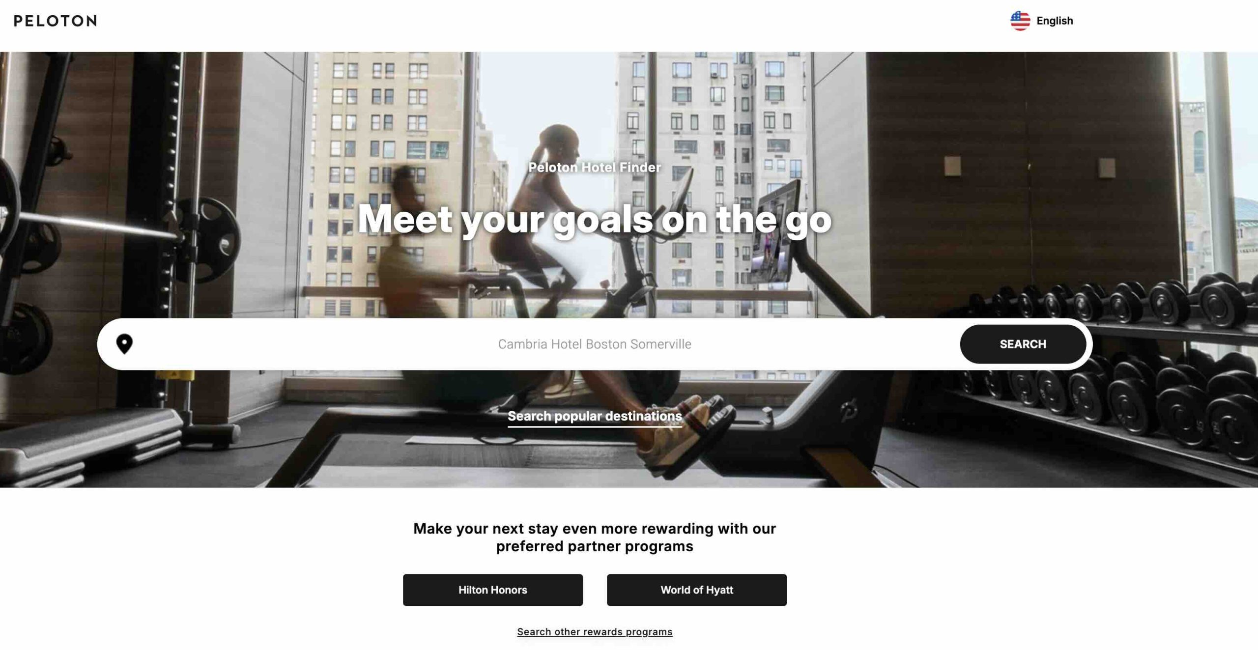 Peloton Bike in a hotel fitness center representing new Peloton hotel brands