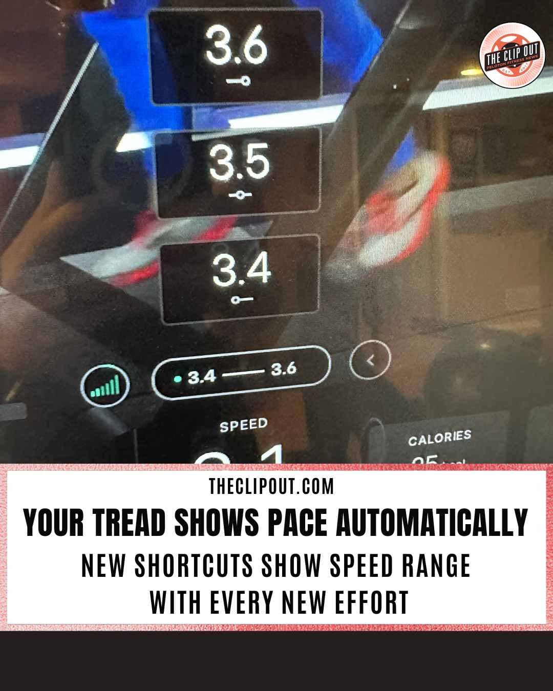 Peloton Tread instructor-guided shortcuts displaying three pace speeds on screen