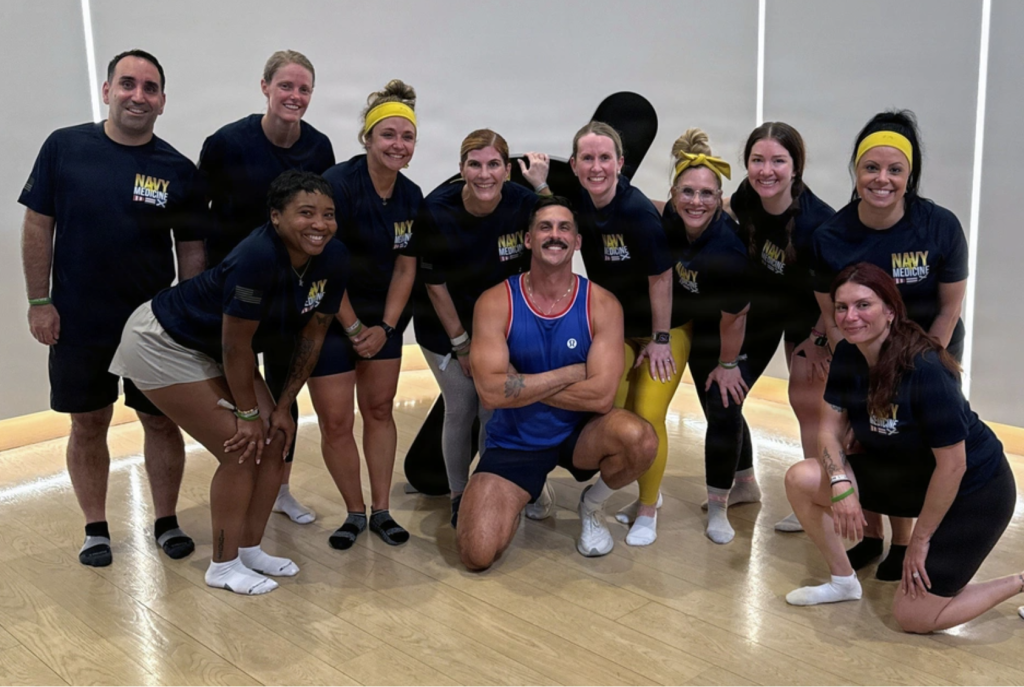 Cody Rigsby Peloton class with visiting Navy sailors during Fleet Week New York