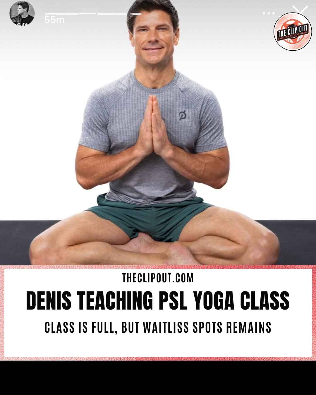 Denis Morton in a seated yoga pose promoting the Denis Morton yoga class at Peloton Studios London