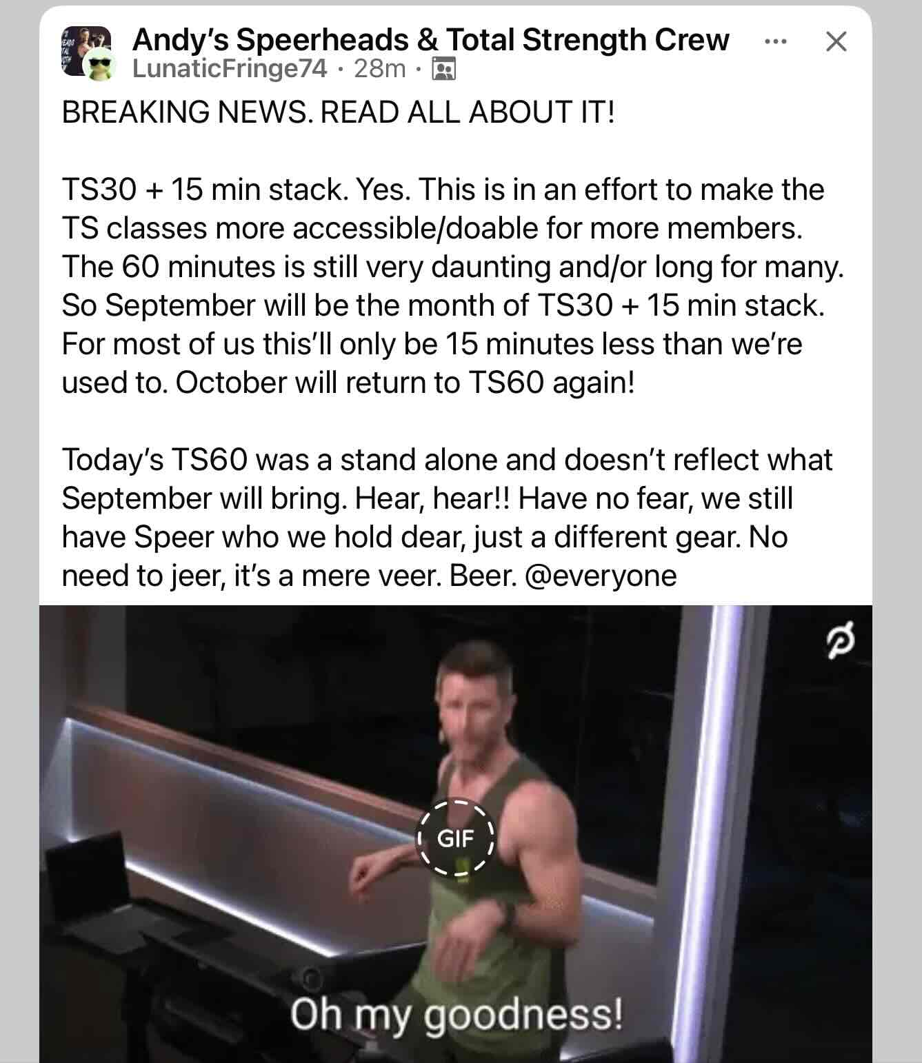 Andy Speer teaching TS60 changes coming to Peloton in September - Speerheads annoucement