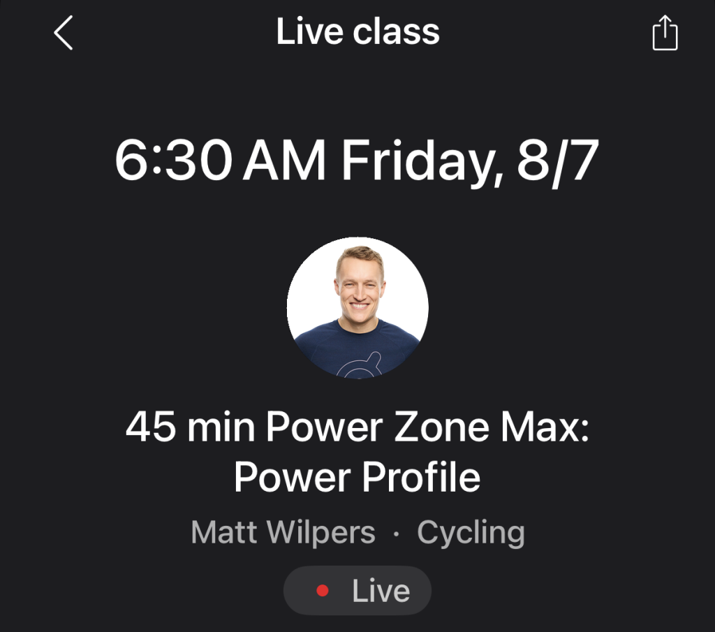 Power Zone Max Power Profile class schedule for Friday August 7