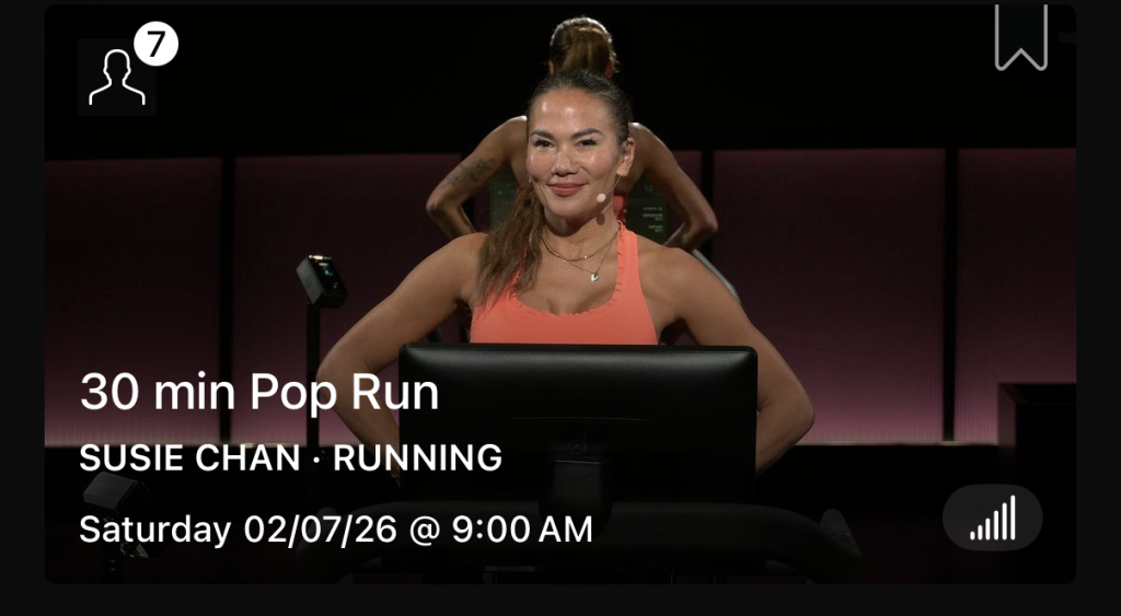 Peloton MTV Run class card for Susie Chan's 30 minute Pop Run