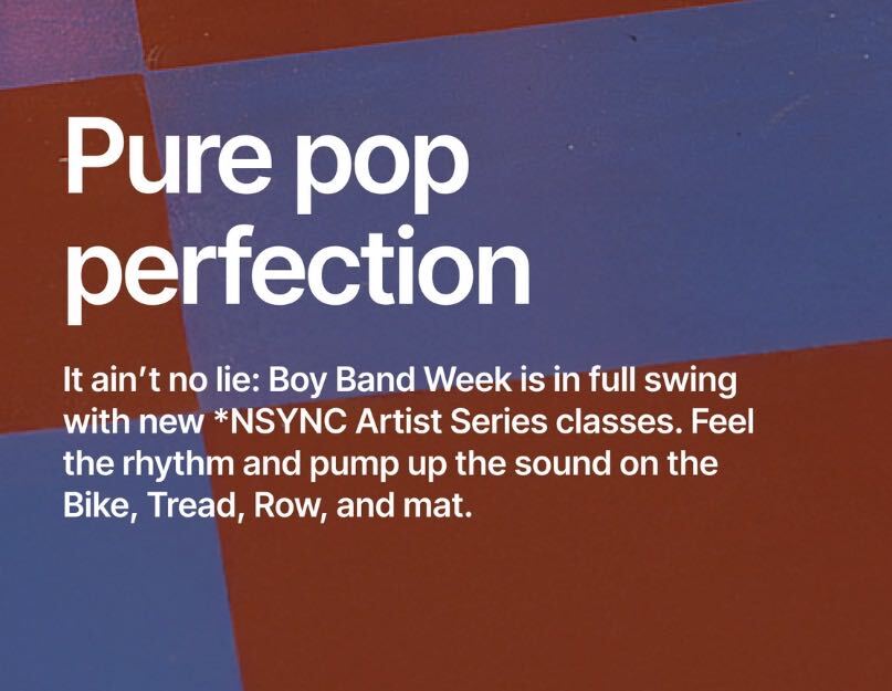*NSYNC Artist Series Peloton promo graphic reading Pure Pop Perfection
