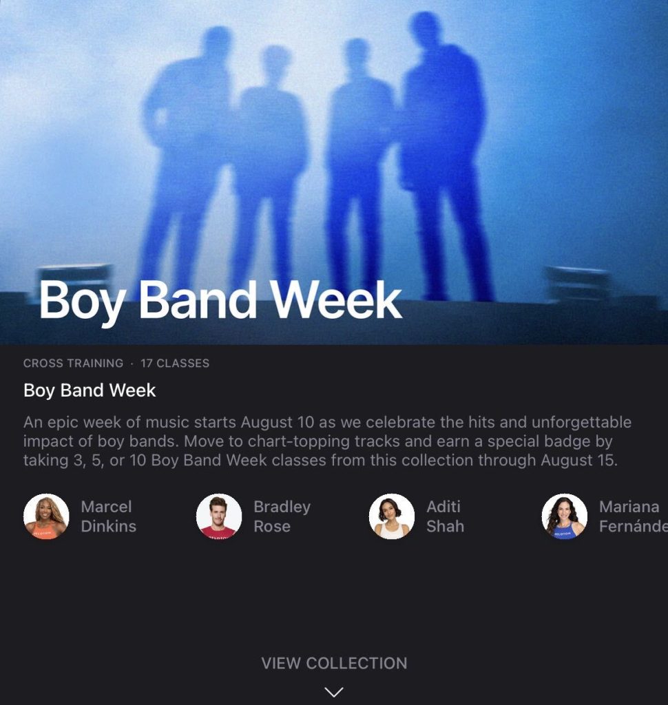 Boy Band Mixtape Classes lead the Peloton Boy Band Week collection of 17 classes