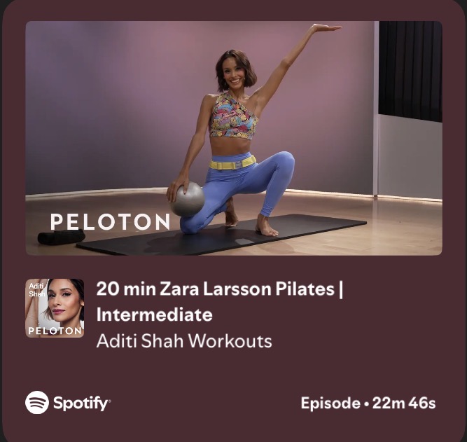Aditi Shah teaching Zara Larsson Pilates class now available on Peloton Fitness on Spotify