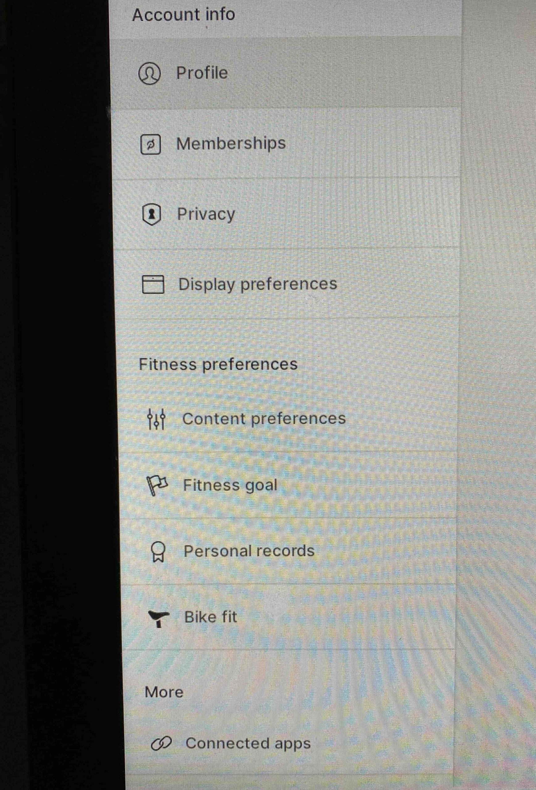 Peloton Content Preferences menu showing settings