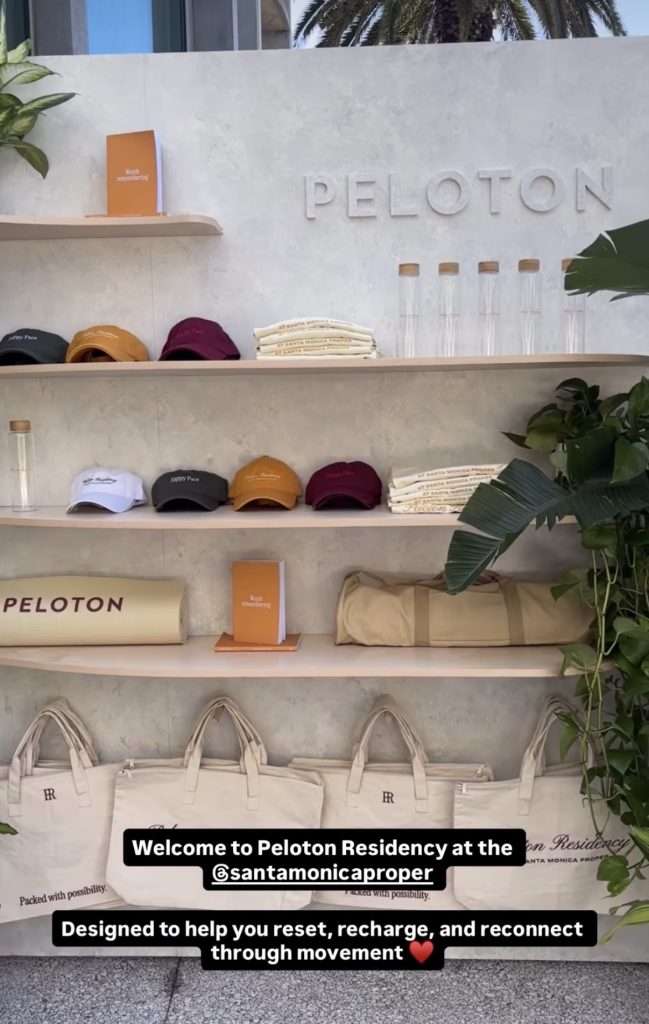 Peloton Residency branded merchandise on display at Santa Monica Proper