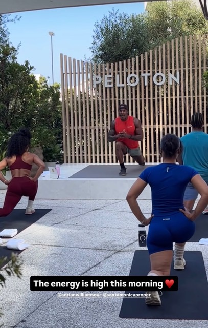 Peloton Residency instructors Adrian Williams and Greta Dopp preparing for a session