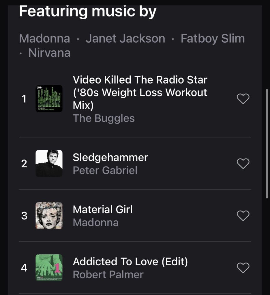 Peloton MTV Run playlist featuring The Buggles and Peter Gabriel