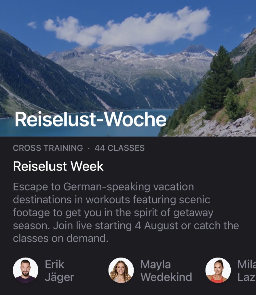Peloton Reiselust-Woche instructors leading German wanderlust classes