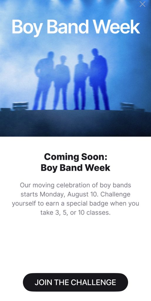Peloton Boy Band Week Challenge promotional banner