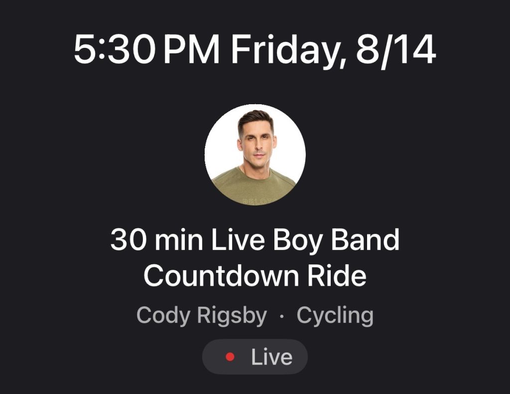 Peloton Boy Band Week Challenge Cody Rigsby live ride