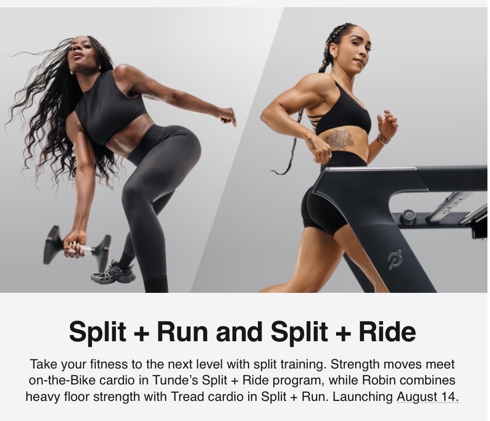 Peloton Split Training Programs promotional image featuring instructors Tunde and Robin