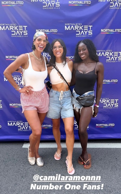 Peloton instructors Tunde Oyeneyin, Kirsten Ferguson and Katie Wang at Northalsted Market Days