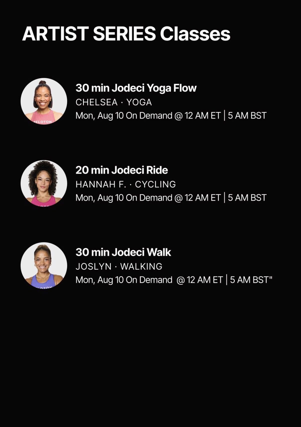 Jodeci Artist Series Peloton class collection - classes