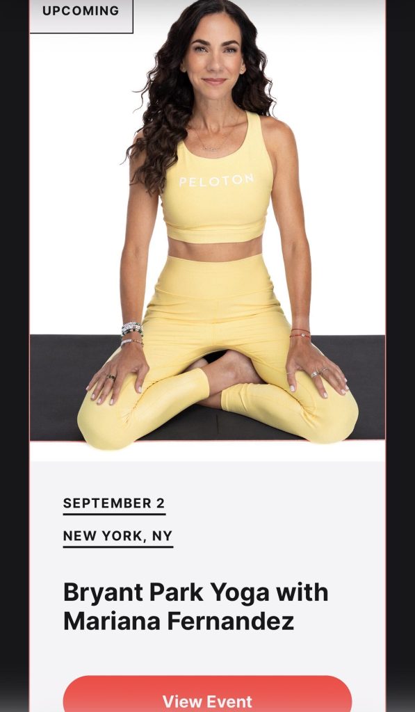Bryant Park Yoga Finale instructor Mariana Fernandez in a seated pose ahead of her September 2 class