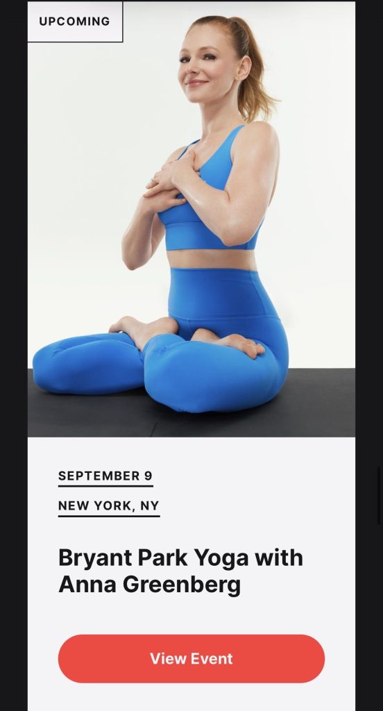 Bryant Park Yoga Finale instructor Anna Greenberg in a seated pose ahead of her September 9 class