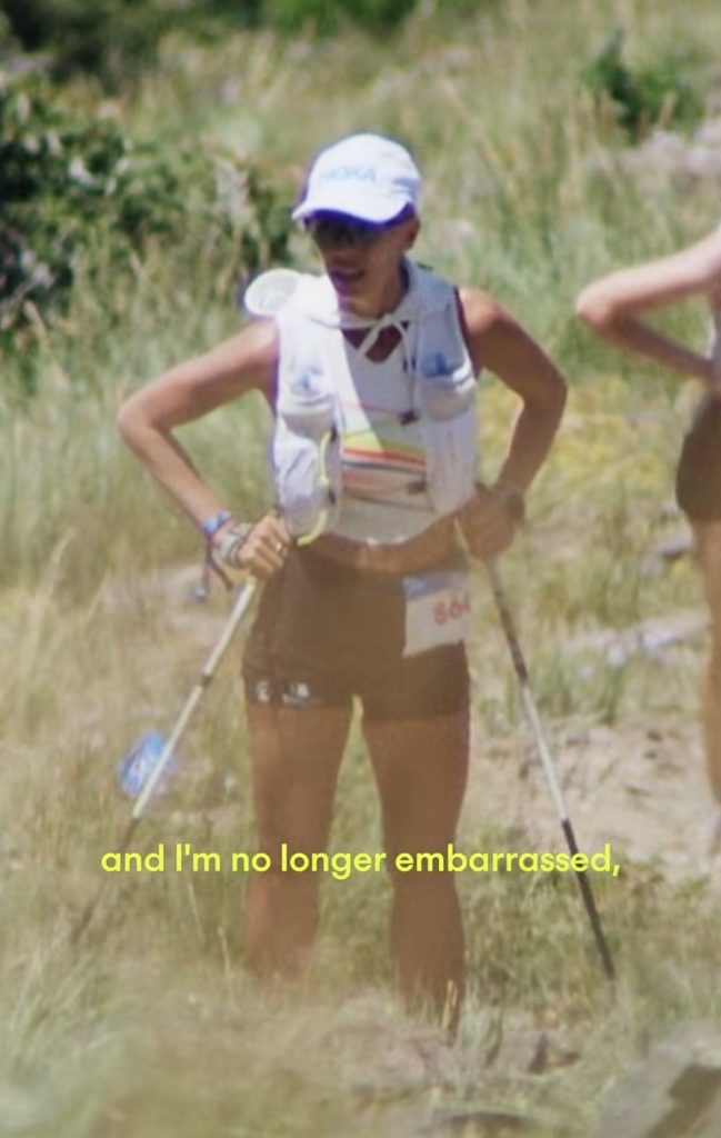 Becs Gentry CCC training video still showing trekking poles during a climb