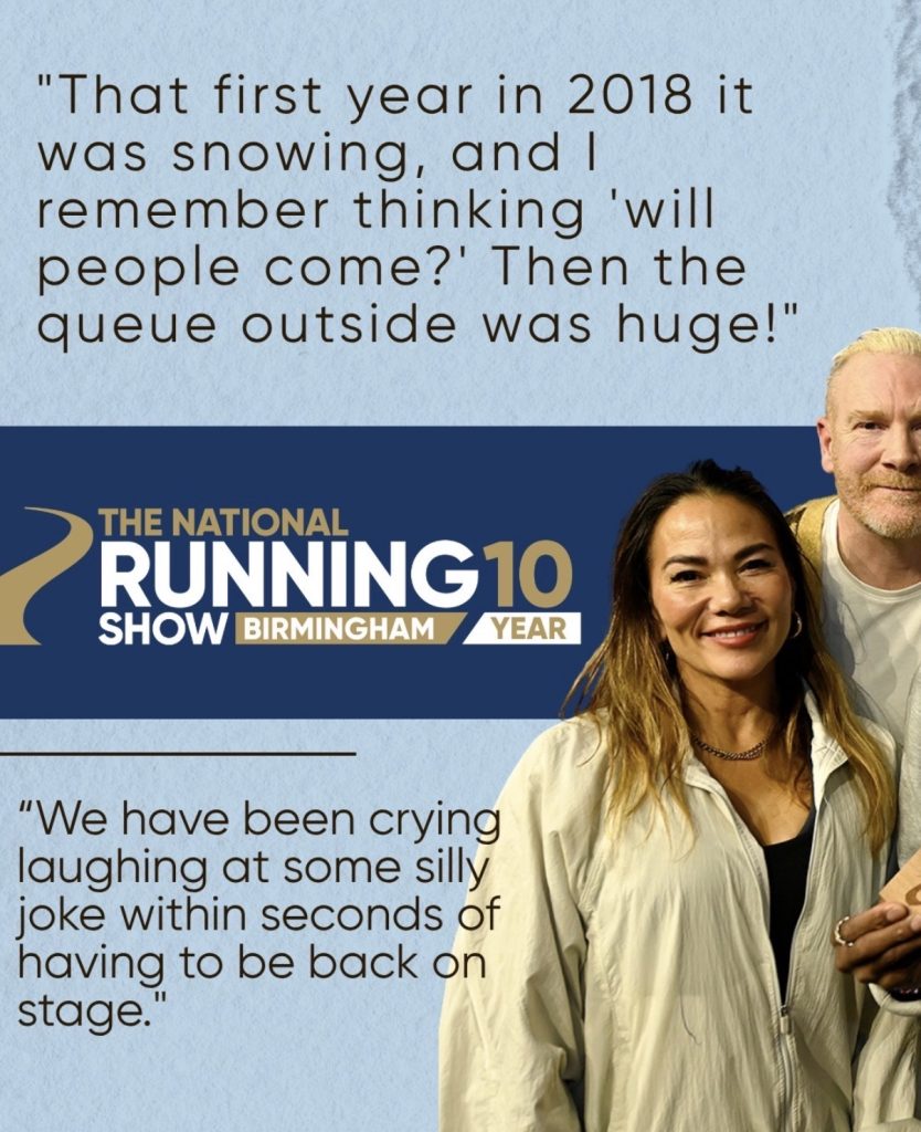 National Running Show 10 year Birmingham graphic with Susie Chan quote about the show's first snowy opening