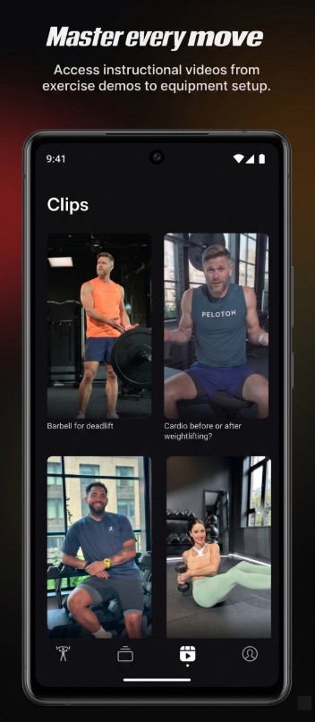 Peloton Strength+ Android app screen showing custom strength workout options