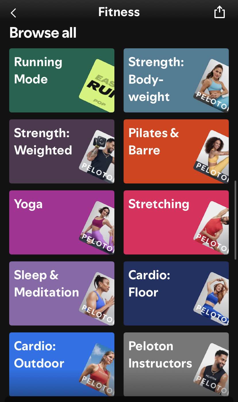 Peloton Fitness on Spotify - navigation