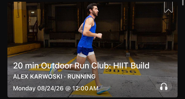 Peloton Outdoor Run Club Classes 20 minute HIIT Build with Alex Karwoski