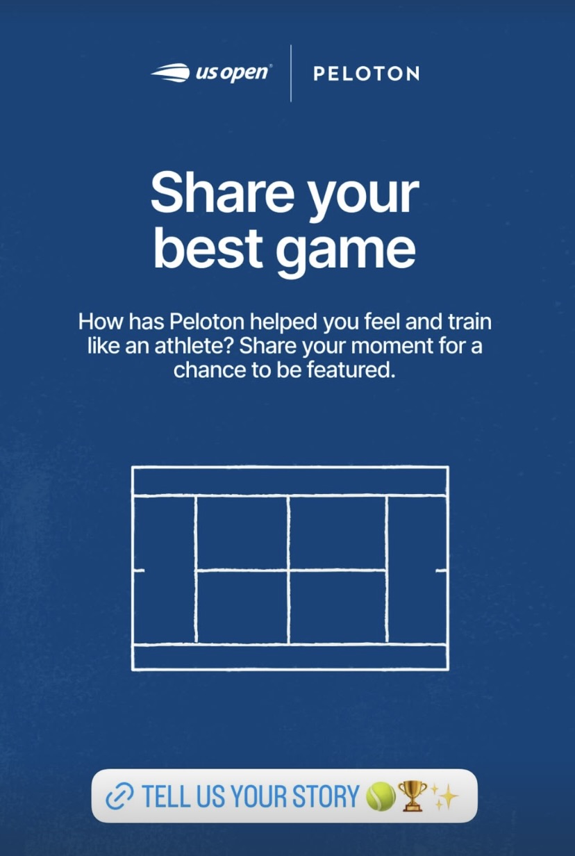 Peloton member stories campaign graphic for the US Open partnership showing a tennis court illustration