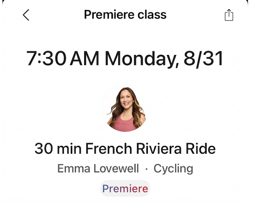 Peloton French Riviera classes Premiere schedule with Emma Lovewell and Katie Wang