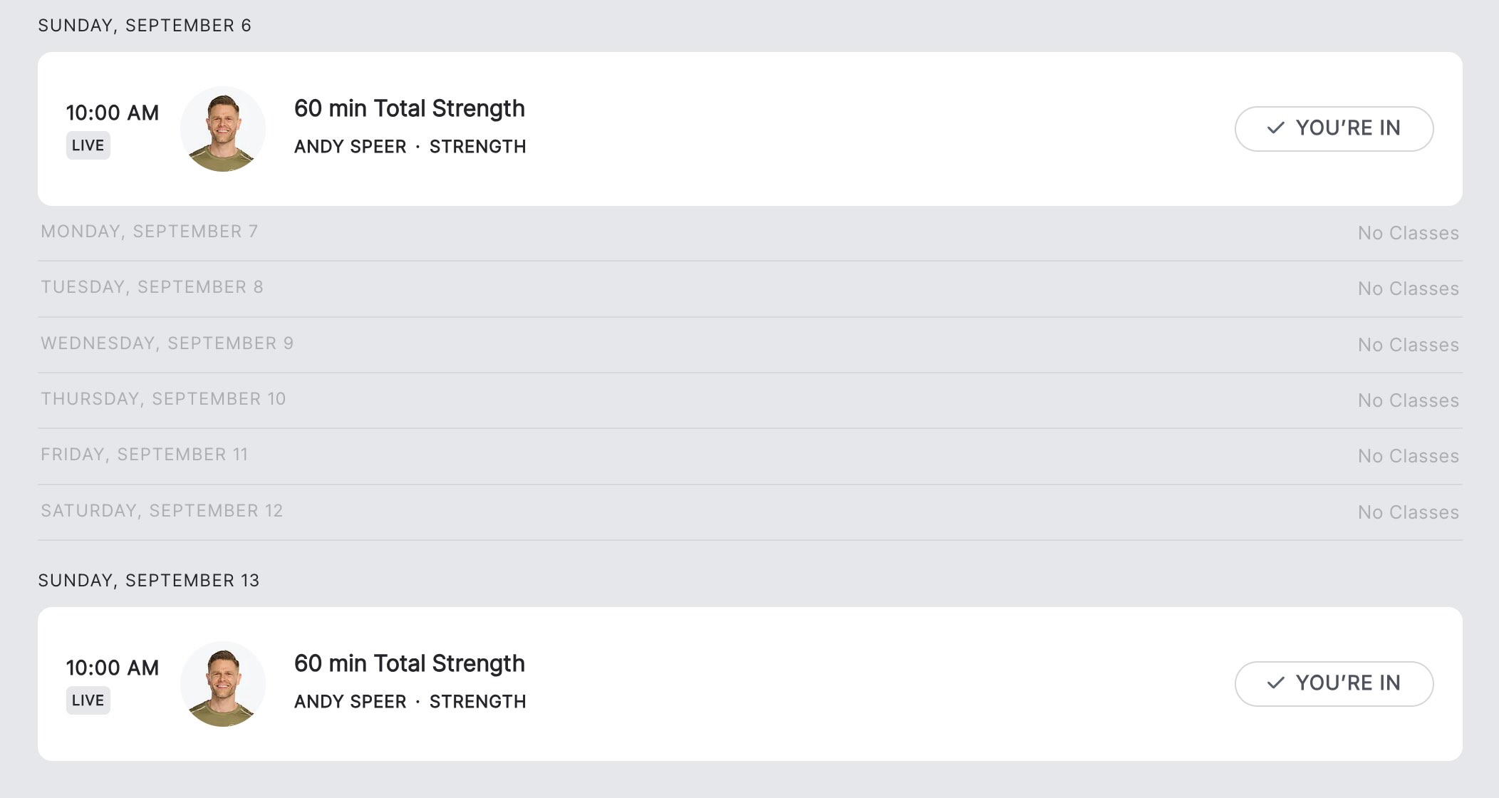Andy Speer teaching TS60 changes coming to Peloton in September - but the schedule isn't updated yet