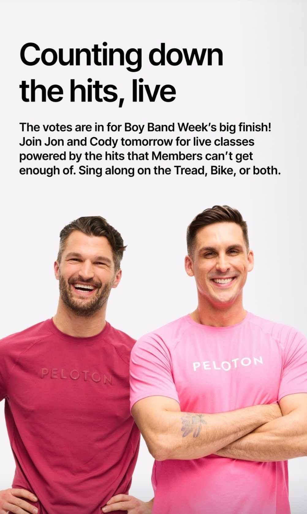 Peloton Boy Band Week Countdown live class promotional graphic