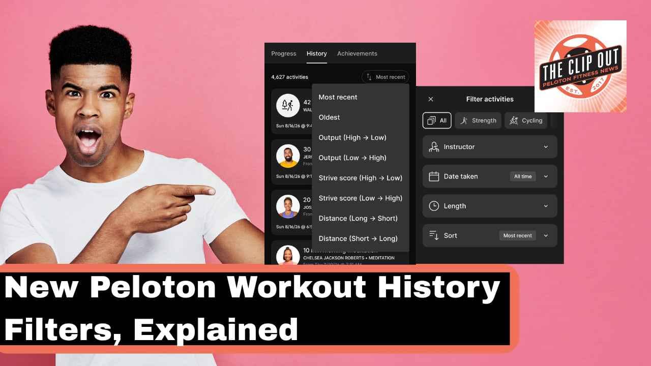 Screenshot of Peloton app History tab showing new Filter menus 