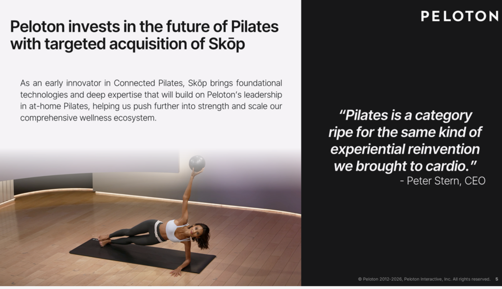 Peloton Q4 FY2026 earnings Skōp acquisition investment in connected Pilates