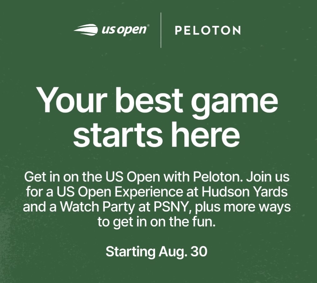 Peloton US Open partnership event graphic featuring Matt Wilpers at Hudson Yards