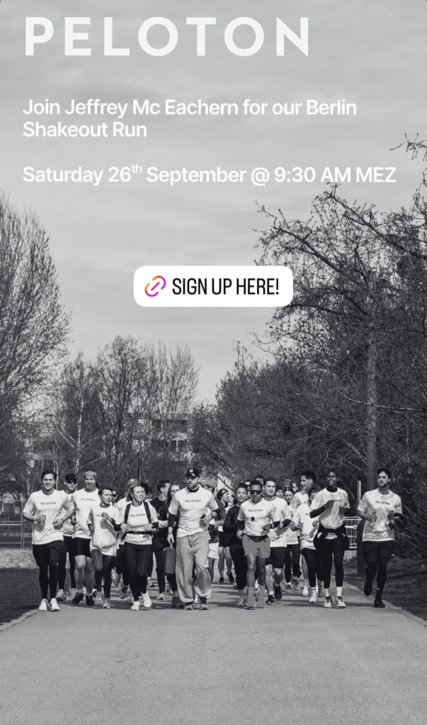 Berlin Marathon Shakeout Run flyer with instructor Jeffrey McEachern, Saturday September 26 at 9:30 AM MEZ